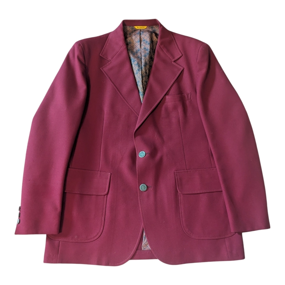 70s Preppy Forbes & Wallace Burgundy Single Breasted Blazer Men's 46L*